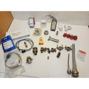 Mixed lot electric supplies, GFI Outlet, Burndy Split Bolt Connectors, Tester...